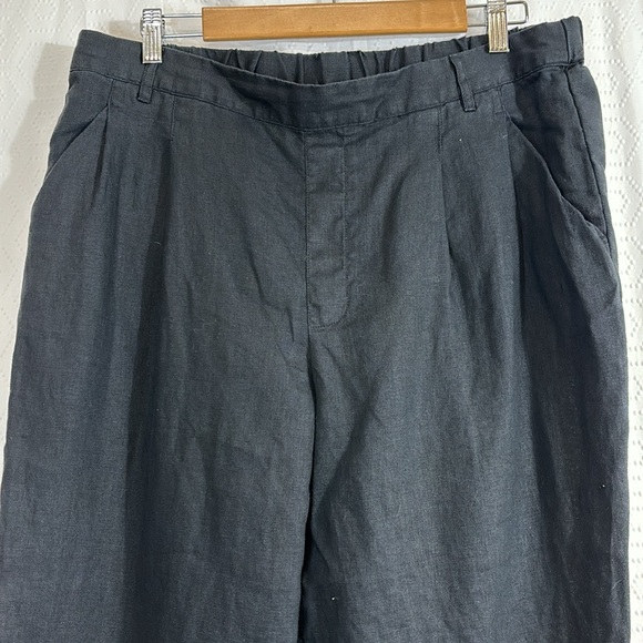 Garnet Hill linen Sz Large Cropped Wide Leg Linen Pants Pockets Elastic Waist - Picture 3 of 9